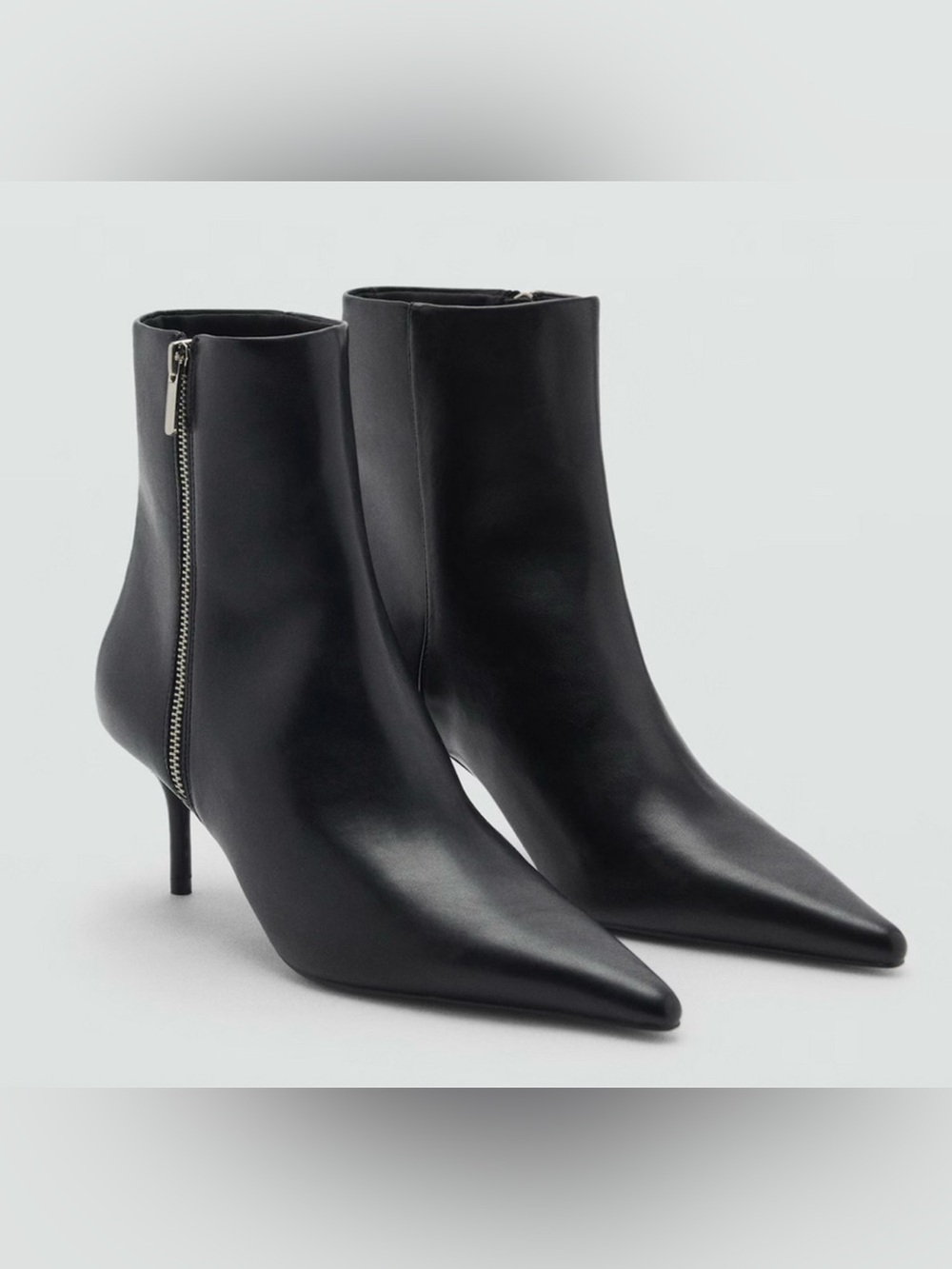 MANGO MNG BLACK FAUX LEATHER ZIPI POINTED TOE ANKLE ZIPPE BOOTS BOOTIE 36 US 6